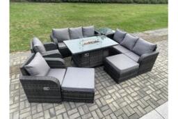 Deluxe 10-Seater Weather-Resistant Rattan Garden Sofa & Reclining Lounge Set with Firepit Table - thumbnail 3
