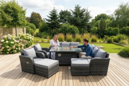 Deluxe 10-Seater Weather-Resistant Rattan Garden Sofa & Reclining Lounge Set with Firepit Table