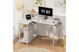 EcoFurnix L-Shaped Corner Desk - Solid Wood, Storage, Modern White, Space-Saving Home Office & Living Room Furniture - thumbnail 7