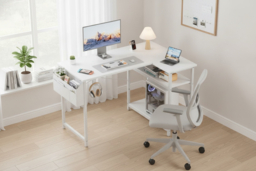 EcoFurnix L-Shaped Corner Desk - Solid Wood, Storage, Modern White, Space-Saving Home Office & Living Room Furniture - thumbnail 6