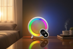 Modern LED Q-Shaped Sunrise Alarm Clock Table Lamp - ABS+PC, White or Black, Mini/Large - thumbnail 2