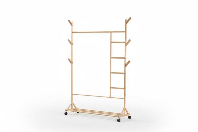 Bamboo Clothes Rack with Bottom Shelf Shoe Clothing Organiser - image 1