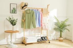 Bamboo Clothes Rack with Bottom Shelf Shoe Clothing Organiser - thumbnail 2