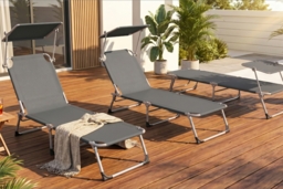 Folding Recliner Sun Lounger Chair with Adjustable Sunshade - 3 Colours - thumbnail 1