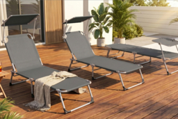 Folding Recliner Sun Lounger Chair with Adjustable Sunshade - 3 Colours - thumbnail 5