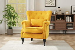 Vintage Yellow Armchair with Lumbar Cushion - thumbnail 6