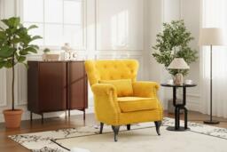 Vintage Yellow Armchair with Lumbar Cushion - thumbnail 3