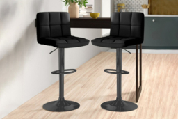 2 PU Leather or Fabric Cuban Bar Stools - Chrome/Black Leg - thumbnail 8