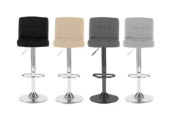 2 PU Leather or Fabric Cuban Bar Stools - Chrome/Black Leg