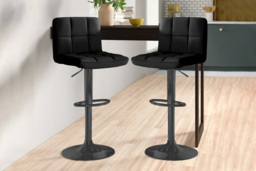 2 PU Leather or Fabric Cuban Bar Stools - Chrome/Black Leg - thumbnail 4