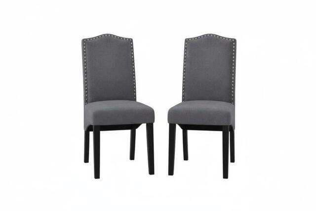 Set of 2 Grey Velvet High-Back Dinning Chair