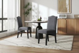 Set of 2 Grey Velvet High-Back Dinning Chair - thumbnail 7
