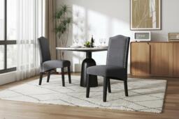Set of 2 Grey Velvet High-Back Dinning Chair - thumbnail 3