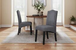 Set of 2 Grey Velvet High-Back Dinning Chair - thumbnail 4