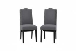 Set of 2 Grey Velvet High-Back Dinning Chair - thumbnail 1