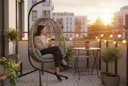 Luxury Folding Rattan Egg Swing Chair with Cushion & Weather Protection - thumbnail 1