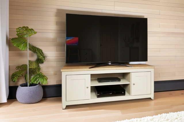 Modern Cream TV Cabinet - 2-Door Storage, Contemporary Bedroom Furniture, Durable Finish - image 1