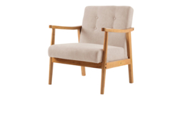 Linen-Upholstered Wooden Armchair - Rubberwood Frame & Plush Seating