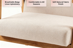 Linen-Upholstered Wooden Armchair - Rubberwood Frame & Plush Seating - thumbnail 8