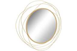 PRICE DROP! Abstract Gold Metal Wall Mirror - Modern Round Glass, Durable Frame, Statement Wall Decor - thumbnail 1