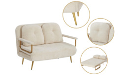 Modern Boucle Fabric 2-Seater Foldable Sofa Bed with Pillows - Space-Saving Guest Bed - thumbnail 4