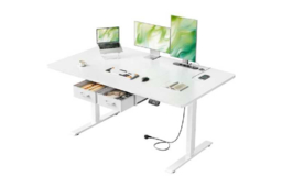 EcoFurnix Electric Sit-Stand Living Room Desk, White & Walnut, Height Adjustable, Storage, 140x80cm, Contemporary - thumbnail 6
