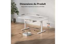 EcoFurnix Electric Sit-Stand Living Room Desk, White & Walnut, Height Adjustable, Storage, 140x80cm, Contemporary - thumbnail 3