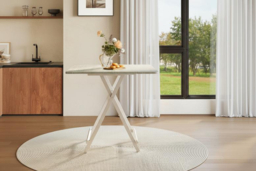Space-Saving Folding Wooden Dining Table - White Wood Grain Finish - thumbnail 7