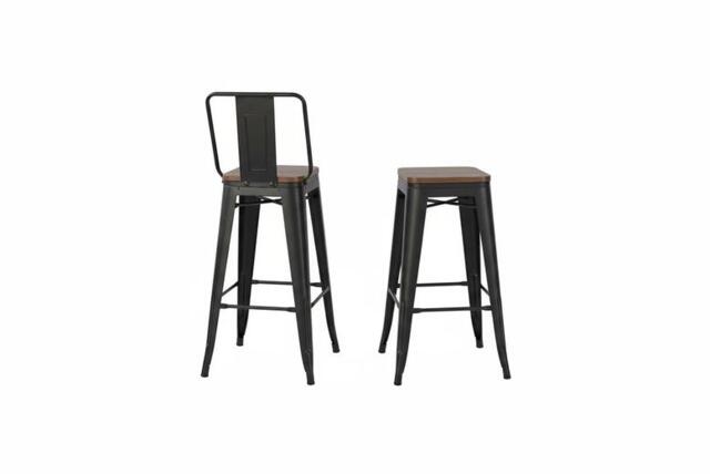 Set of 2 Industrial Metal Bar Stools with Ergonomic Backrest & Footrest - image 1
