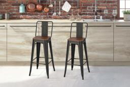 Set of 2 Industrial Metal Bar Stools with Ergonomic Backrest & Footrest - thumbnail 3
