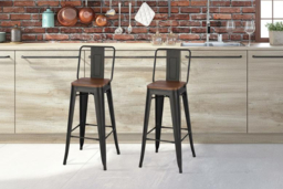 Set of 2 Industrial Metal Bar Stools with Ergonomic Backrest & Footrest - thumbnail 7