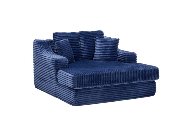 Corduroy Upholstered Chaise Lounge Sofa Bed with Cup Holder & Pillows - Blue or Green - image 1