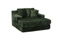 Corduroy Upholstered Chaise Lounge Sofa Bed with Cup Holder & Pillows - Blue or Green - thumbnail 3