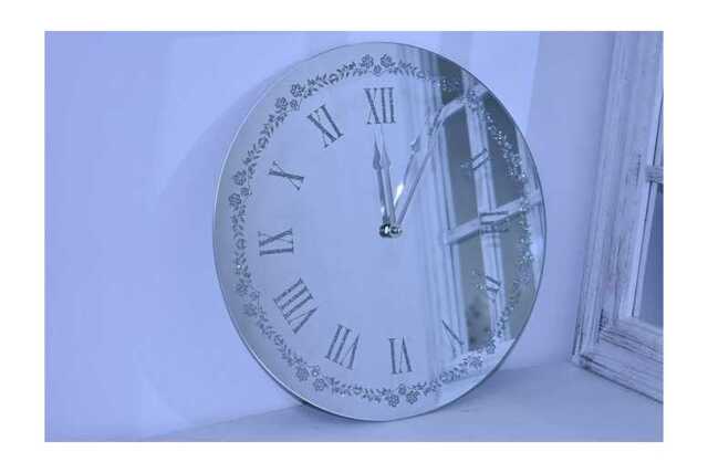 Flowery Silver Glitter Mirrored Glass Wall Clock - 35cm Decorative Roman Numeral Wall Art - image 1