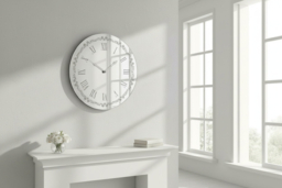 Flowery Silver Glitter Mirrored Glass Wall Clock - 35cm Decorative Roman Numeral Wall Art - thumbnail 6