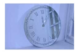 Flowery Silver Glitter Mirrored Glass Wall Clock - 35cm Decorative Roman Numeral Wall Art
