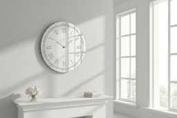 Flowery Silver Glitter Mirrored Glass Wall Clock - 35cm Decorative Roman Numeral Wall Art - thumbnail 4
