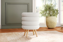 Teddy Fleece Upholstered Footstool with Wooden Legs - Sculptural Design for Modern Homes - thumbnail 6