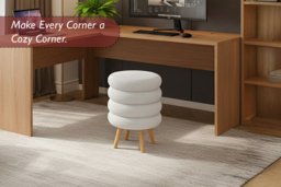 Teddy Fleece Upholstered Footstool with Wooden Legs - Sculptural Design for Modern Homes - thumbnail 8
