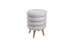 Teddy Fleece Upholstered Footstool with Wooden Legs - Sculptural Design for Modern Homes - thumbnail 1