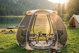 310 x 270cm Foldable Outdoor Screened Gazebo Tent - Sandy Brown