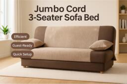 Jumbo Cord Fabric 3-Seater Sofa Bed - Modern Convertible Fabric Sofa, Space-Saving Guest Bed - thumbnail 2