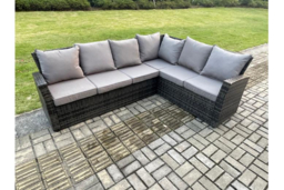 Dark Grey Rattan Weather-Resistant 9-Seater Corner Sofa Set with Armchair & Footstools - Modern Garden Lounge - thumbnail 8