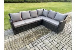 Dark Grey Rattan Weather-Resistant 9-Seater Corner Sofa Set with Armchair & Footstools - Modern Garden Lounge - thumbnail 4