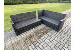 Dark Grey Rattan Weather-Resistant 9-Seater Corner Sofa Set with Armchair & Footstools - Modern Garden Lounge - thumbnail 3