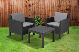 Keter Chicago 3 Piece Balcony Bistro Set - Rattan-Style with Cushions
