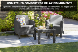 Keter Chicago 3 Piece Balcony Bistro Set - Rattan-Style with Cushions - thumbnail 4