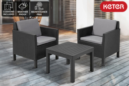 Keter Chicago 3 Piece Balcony Bistro Set - Rattan-Style with Cushions - thumbnail 2