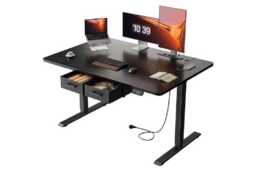EcoFurnix Electric Adjustable Living Room Desk - Walnut Wood Top, Alloy Steel Frame, 120x80cm, Modern Storage - thumbnail 2