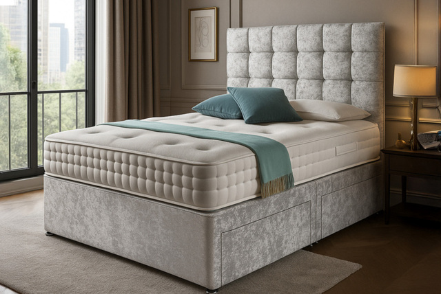 Crushed Velvet Divan Bed & Memory Sprung Mattress - 7 Colour Options - image 1